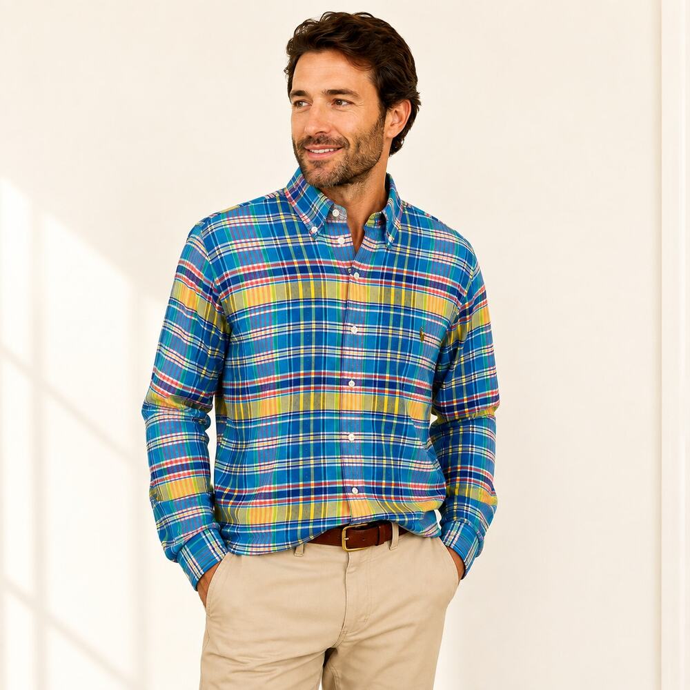 Ralph Lauren Blue Label Men's Pastel Plaid Button Down Shirt – Large
